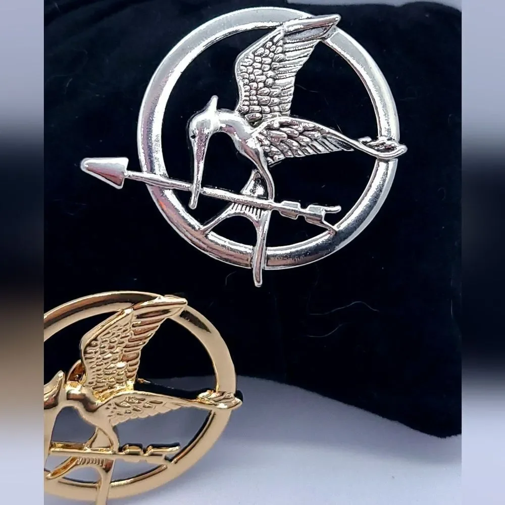 Mockingjay Inspired Bird Arrow Enamel Pin Gold Silver Fantasy Cosplay Brooch NWT